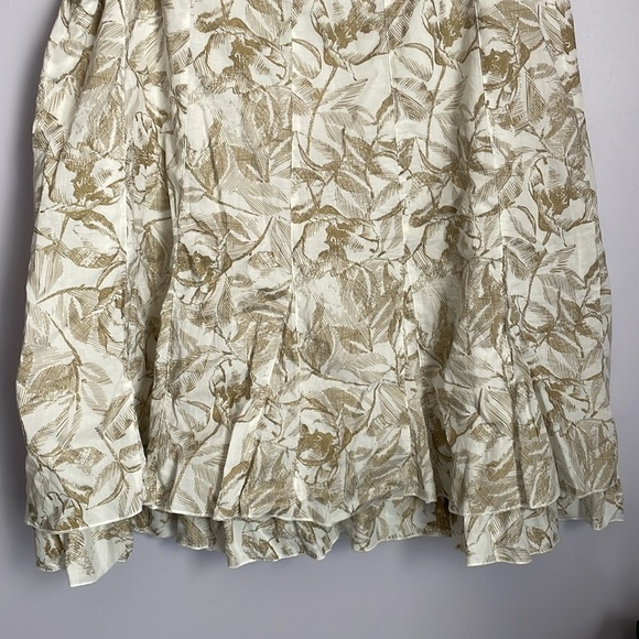 Coldwater Creek Gold Glittery Floral Foliage Ruffle Bottom MIDI Skirt size XL 18 - Picture 11 of 15
